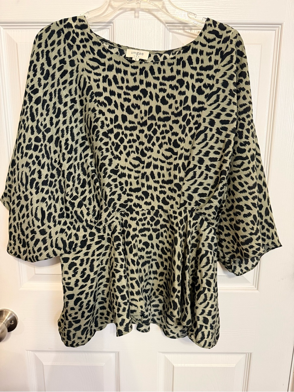 Umgee Olive and Black Leopard Print Peplum Blouse